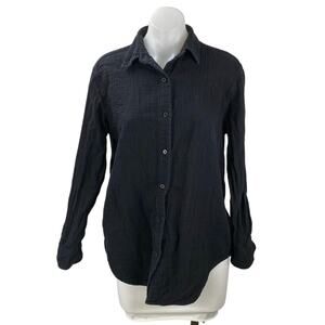 Little Moon Women's Black Gauze Long Sleeve Collar Button Down Shirt Top Size XS